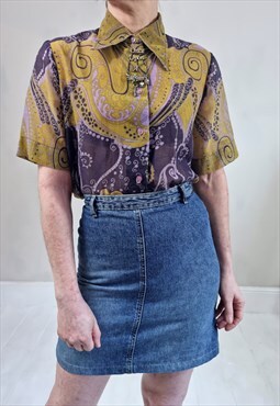 Vintage 70's Purple Pattern Sheer Dagger Collar Cotton Shirt