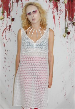 Vintage Ditsy Floral Print White Fairy Slip Dress Size 12/14