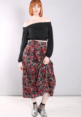 VINTAGE 80S PAISLEY PATTERNED PLEAT FRONT MAXI SKIRT