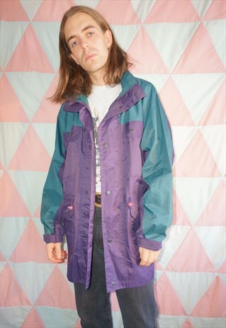 VINTAGE 90S PURPLE / GREEN WATERPROOF RAIN COAT