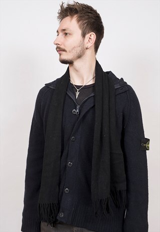 RALPH LAUREN BLACK LAMBSWOOL SCARF