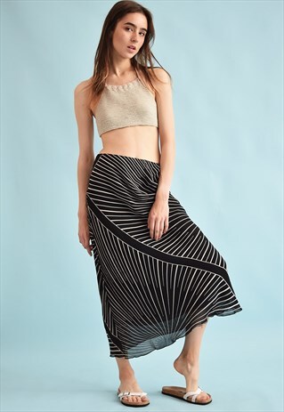 90'S RETRO STRIPED OPTICAL PRINT MOMS MIDI SKIRT