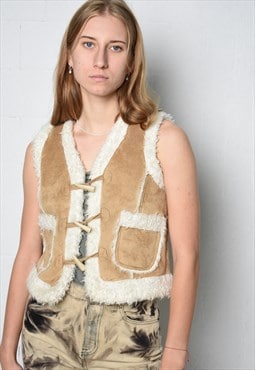 Vintage Y2K 00s faux fur shearling jacket vest gilet