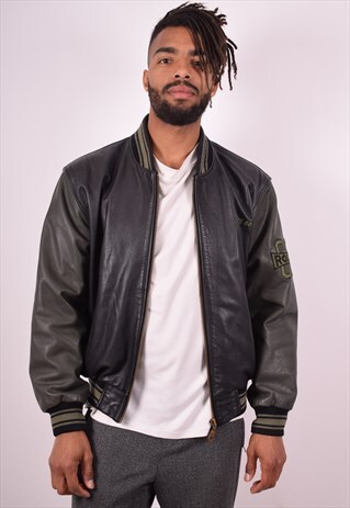 MENS VINTAGE ROUTE 66 LEATHER BOMBER JACKET LARGE BLACK 90S