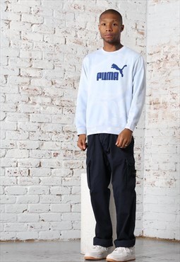 Vintage Puma Acid Washed 'Cloud' Logo Sweatshirt Blue