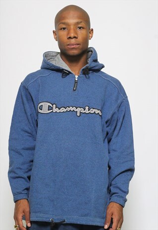 VINTAGE CHAMPION 1/4 ZIP LOGO HOODED SWEATSHIRT