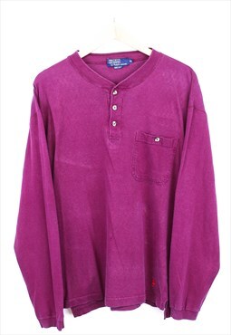 Vintage Ralph Lauren T Shirt Purple Long Sleeve With Pocket