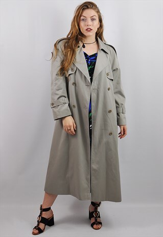 VINTAGE 90S LONG OLIVE GREY MAC DANNIMAC TRENCH COAT