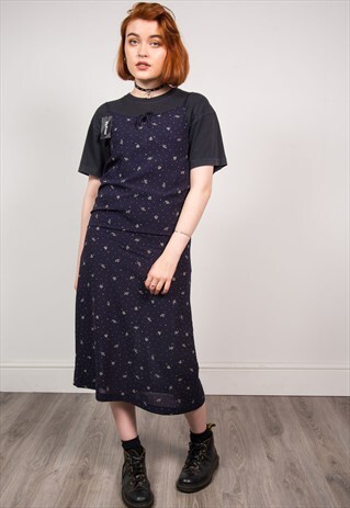 VINTAGE 90'S BLUE FLORAL SLIP DRESS