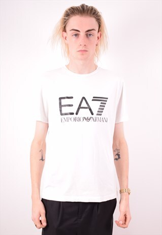 EMPORIO ARMANI MENS VINTAGE T-SHIRT TOP MEDIUM WHITE 90S