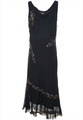 Vintage Black Sequined Cowl Neck & Asymmetric Hem Evening Dr