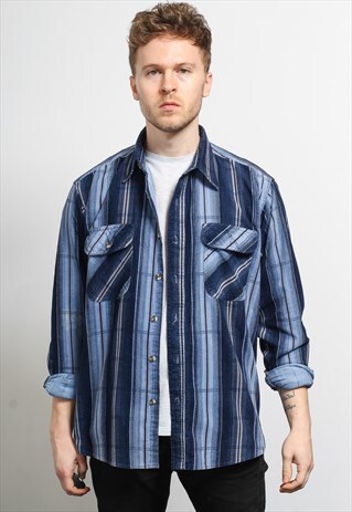 VINTAGE CORDUROY CORD SHIRT BLUE