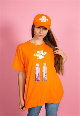 BRIGHT ORANGE LUCOZADE ZERO SPELL OUT PROMO BASEBALL CAP