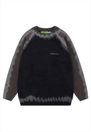 Tie-dye raglan sweater knitted grunge jumper skate top black