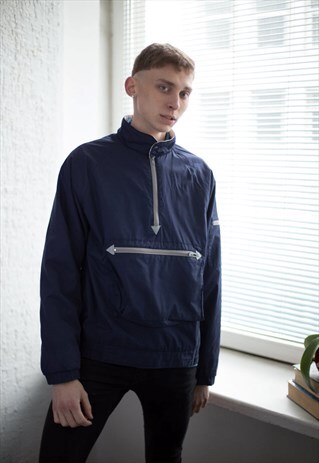 VINTAGE 80'S NAVY WINDBREAKER HIGH COLLAR JACKET