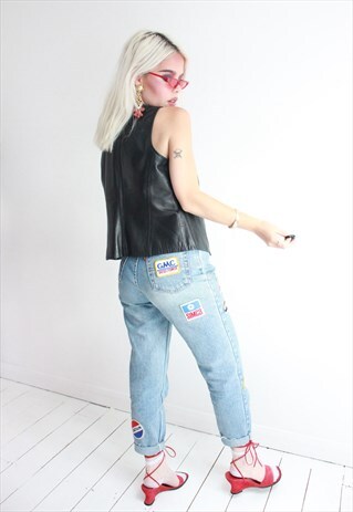 VINTAGE 90S BLACK SOFT LEATHER WAISTCOAT TOP