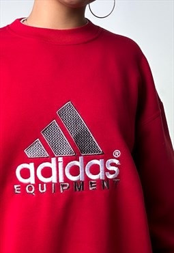 Red 90s Adidas Equipment Bootleg Embroidered Sweatshirt
