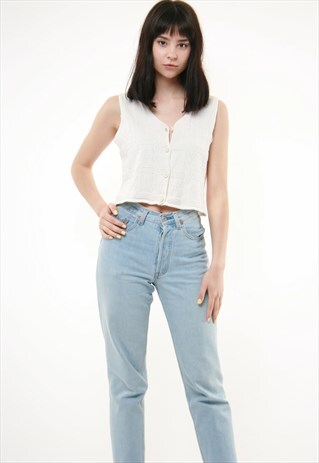80S VINTAGE CROCHET CROP TOP BUTTONS UP VEST 463