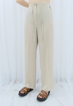 90s Vintage Cream High Waisted Trousers