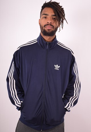 ADIDAS MENS VINTAGE TRACKSUIT TOP JACKET MEDIUM BLUE 90S