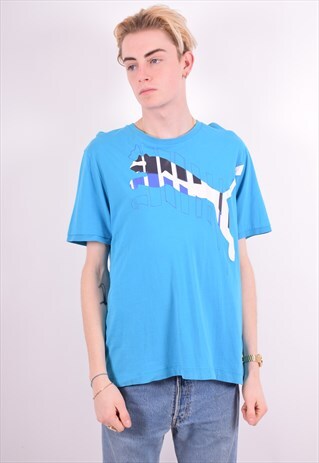 PUMA MENS VINTAGE T-SHIRT TOP XL BLUE 90'S