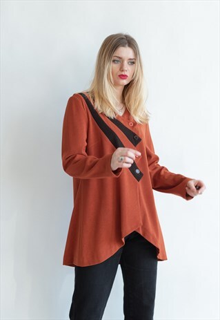 VINTAGE 80S FUNKY ASYMMETRIC CUT BLOUSE WITH BUTTON UP DETAI