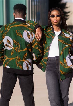 African print bomber jacket - forest green
