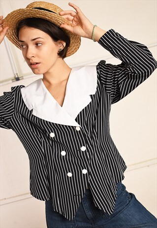 80'S RETRO NAUTICAL FESTIVAL PARIS CHIC BLOUSE TOP