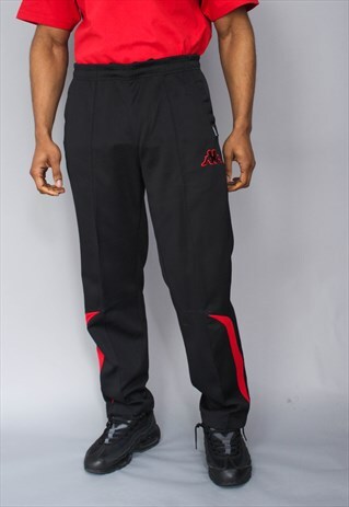 VINTAGE KAPPA RED AND BLACK TRACK LOGO JOGGING PANTS