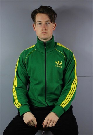 VINTAGE ADIDAS TRACK JACKET WINDBREAKER IN GREEN WITH POCKET
