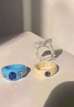 Festival acrylic fashion 3 ring gem stacking set