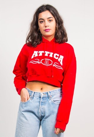 VINTAGE 90'S RED CROPPED REWORK USA SWETATSHIRT HOODIE