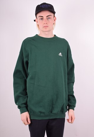 ADIDAS MENS VINTAGE SWEATSHIRT JUMPER LARGE GREEN 90S