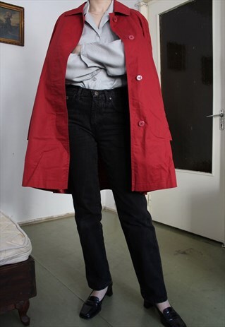 80S A-LINE RED COTTON TRENCH COAT