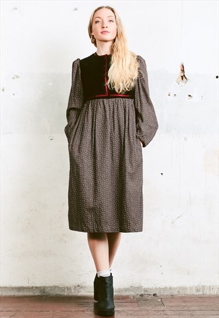 VINTAGE 80S LONG SLEEVE BOHEMIAN DRESS