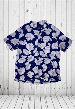 vintage large blue floral hawaiian gap shirt 