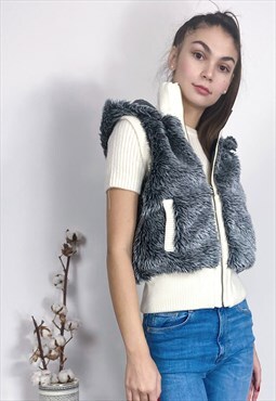 Fuax Fur Short Gilet Jacket with removeable hoody 