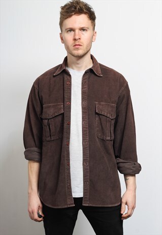 VINTAGE CORDUROY CORD SHIRT BROWN