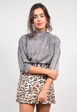VINTAGE 90'S SILVER GLITTER SPARKLE CAPE BLOUSE