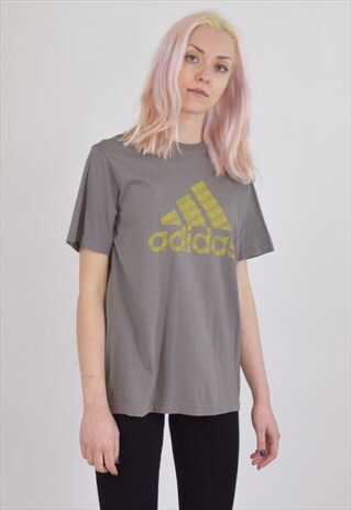 VINTAGE 90S GREY BROWN ADIDAS CREW NECK T SHIRT