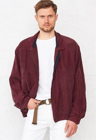 VINTAGE BURGUNDY HENRY MONREY SILK BOMBER JACKET