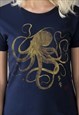 JAPANESE ART OCTOPUS T SHIRT CALLIGRAPHY PRINTED TEE WOMEN