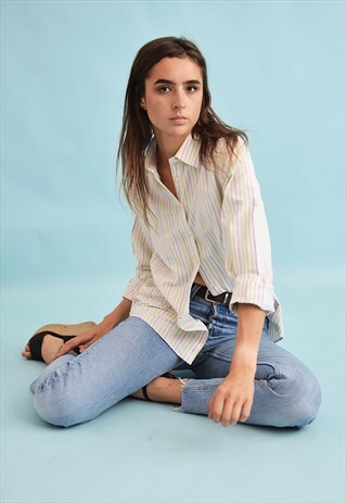 90'S RETRO STRIPED NEUTRAL OVERSIZED SHIRT TOP