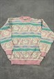 VINTAGE KNITTED JUMPER ABSTRACT FLOWER 3D PATTERNED SWEATER