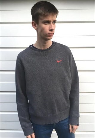 MENS NIKE DARK GREY RED CREW NECK SWEATSHIRT JUMPER