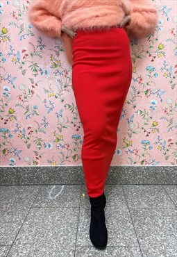 Vintage 90s Skirt  Mezzo cotton Maxi red highrise higwaisted