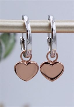 Silver & Rose Gold Vermeil Heart Hoop Earrings
