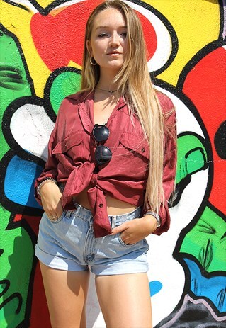 MAROON RED PURE SILK LONG SLEEVED BOYFRIEND SHIRT