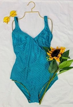 Vintage 80s Green Wrap Around Low Back Swimsuit