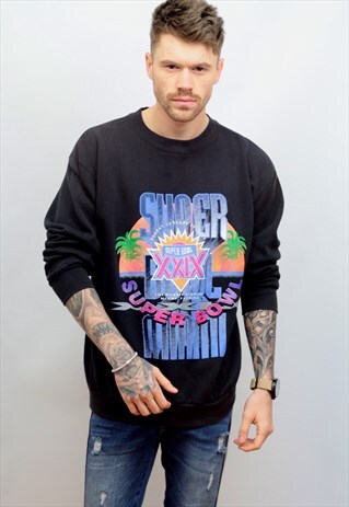 1990'S VINTAGE 1995 MIAMI SUPERBOWL PRINT SWEATSHIRT IN BLAC